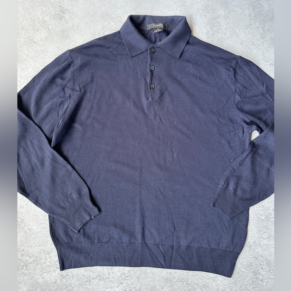 Giorgiolini 100% wool Long-Sleeve Polo Sweater in Navy